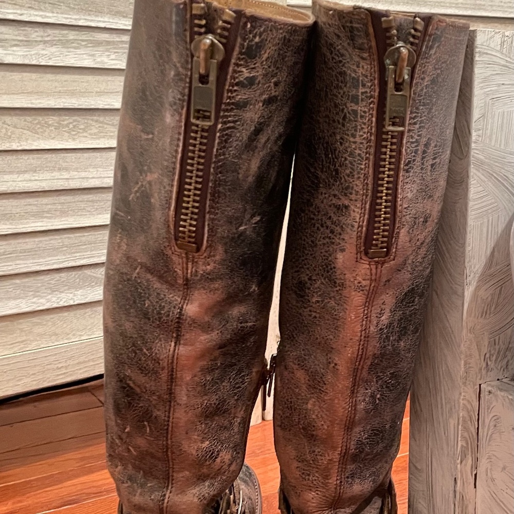 Distressed Brown Over-the-Knee Women's Boots - Picture 2 of 6